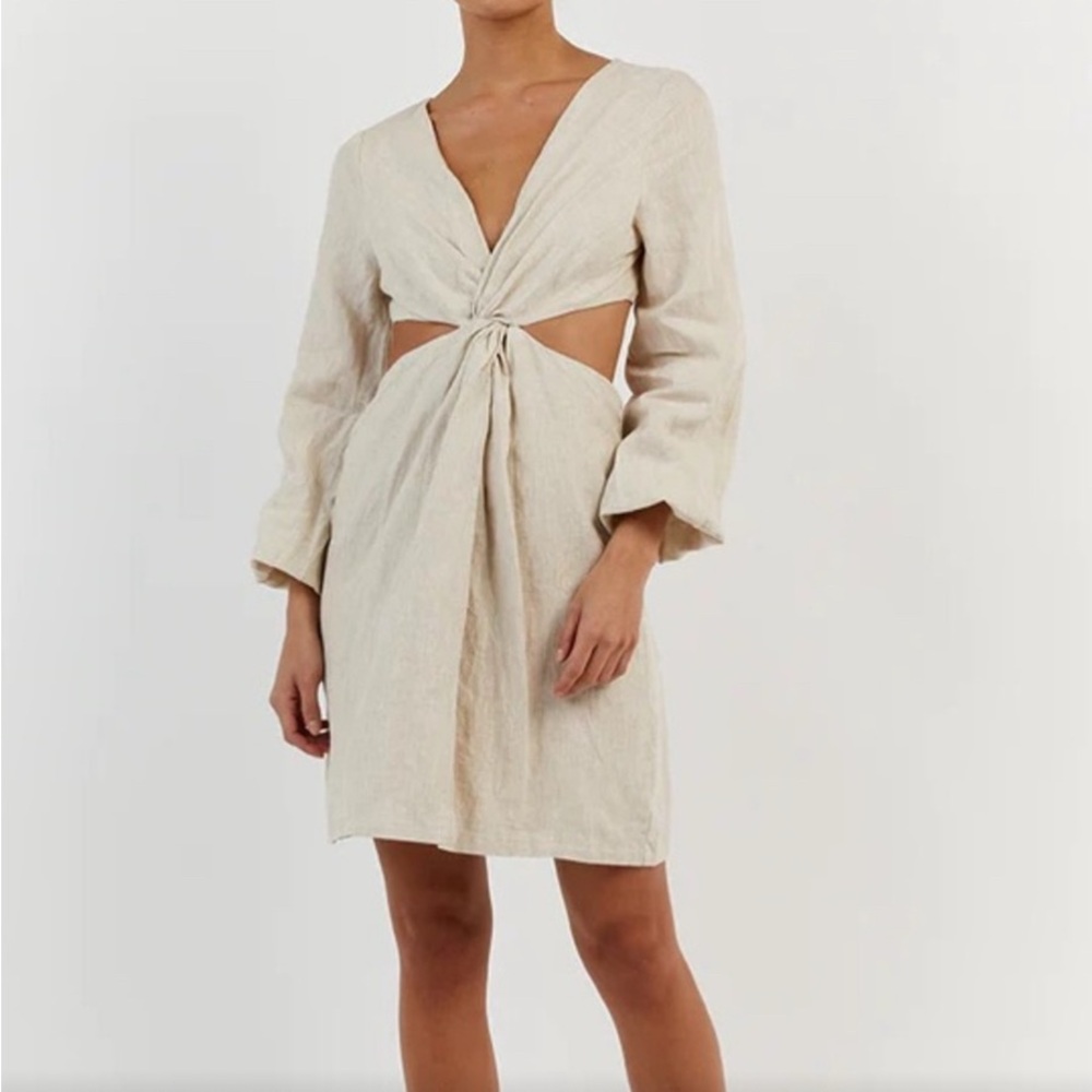 DISSH Tina Natural Linen Twist Mini Dress